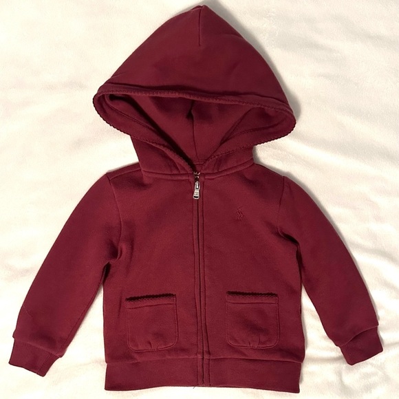Ralph Lauren Other - Ralph Lauren Full Zip Up Hoodie Hooded Sweatshirt Baby Girls 12M Burgundy Red